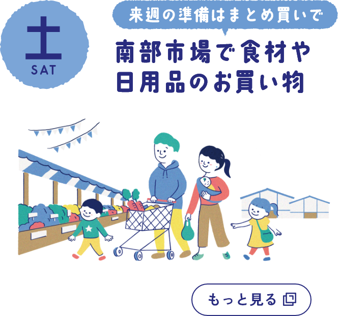 土曜日の詳細を開く　来週の準備はまとめ買いで　南部市場で食材や日用品のお買い物
